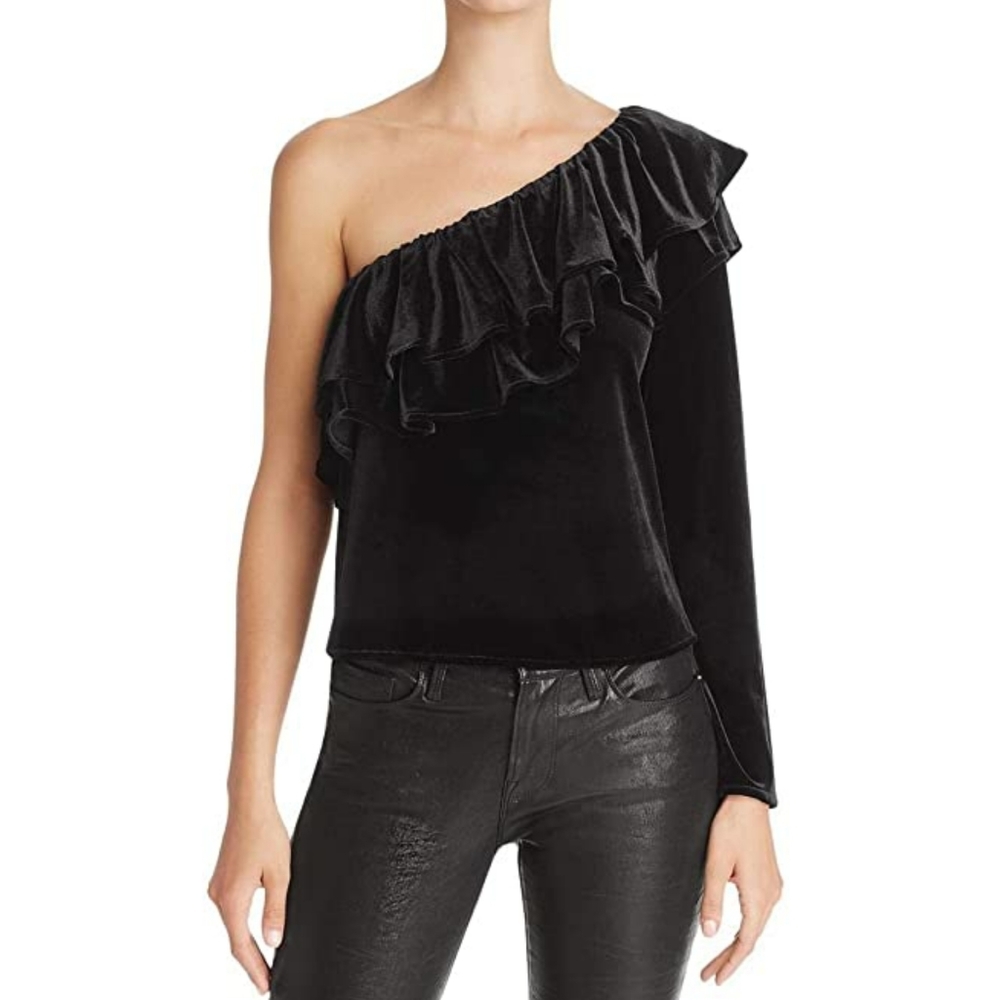 MISA Los Angeles Mielle Top Black Velvet Ruffle S